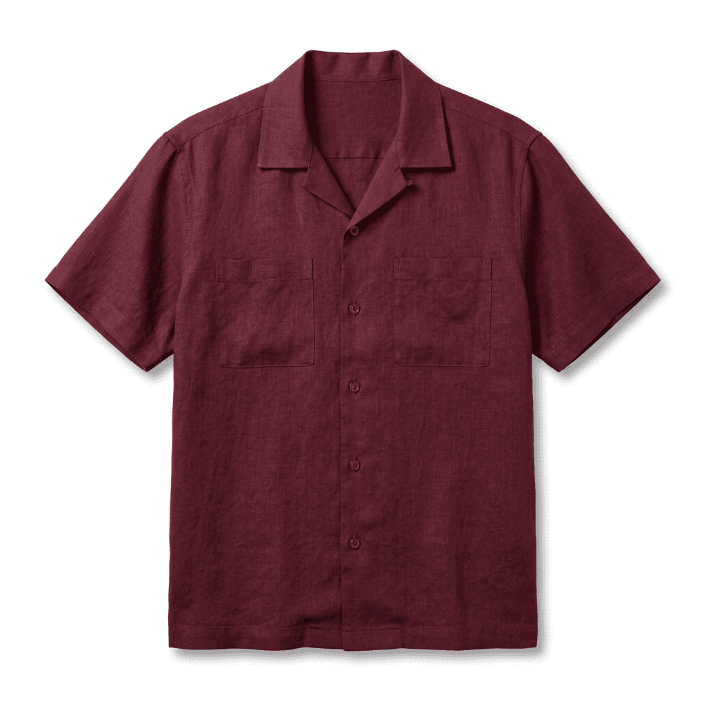 maroon Linen Short Sleeve Shirt