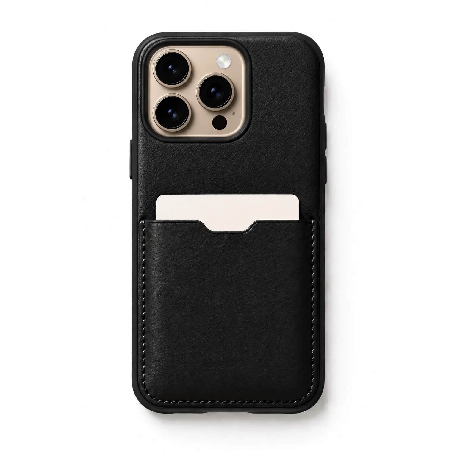 Black Leather Card Case — iPhone 16 Pro