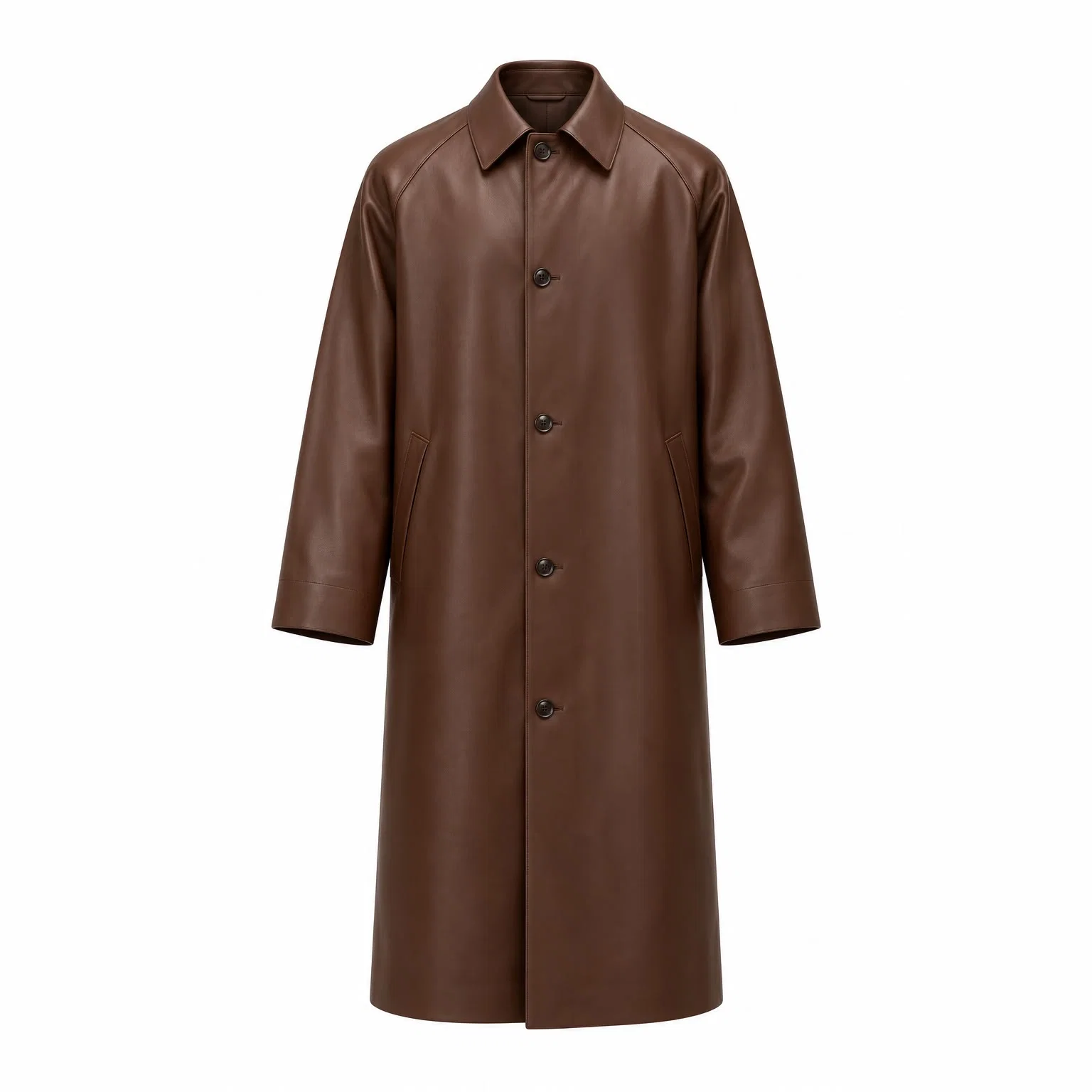 Brown Raglan Leather Coat
