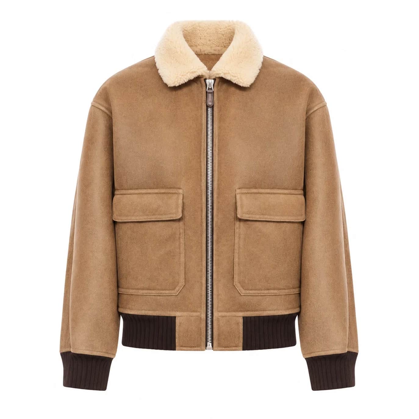Camel Suede Shearling Bomber