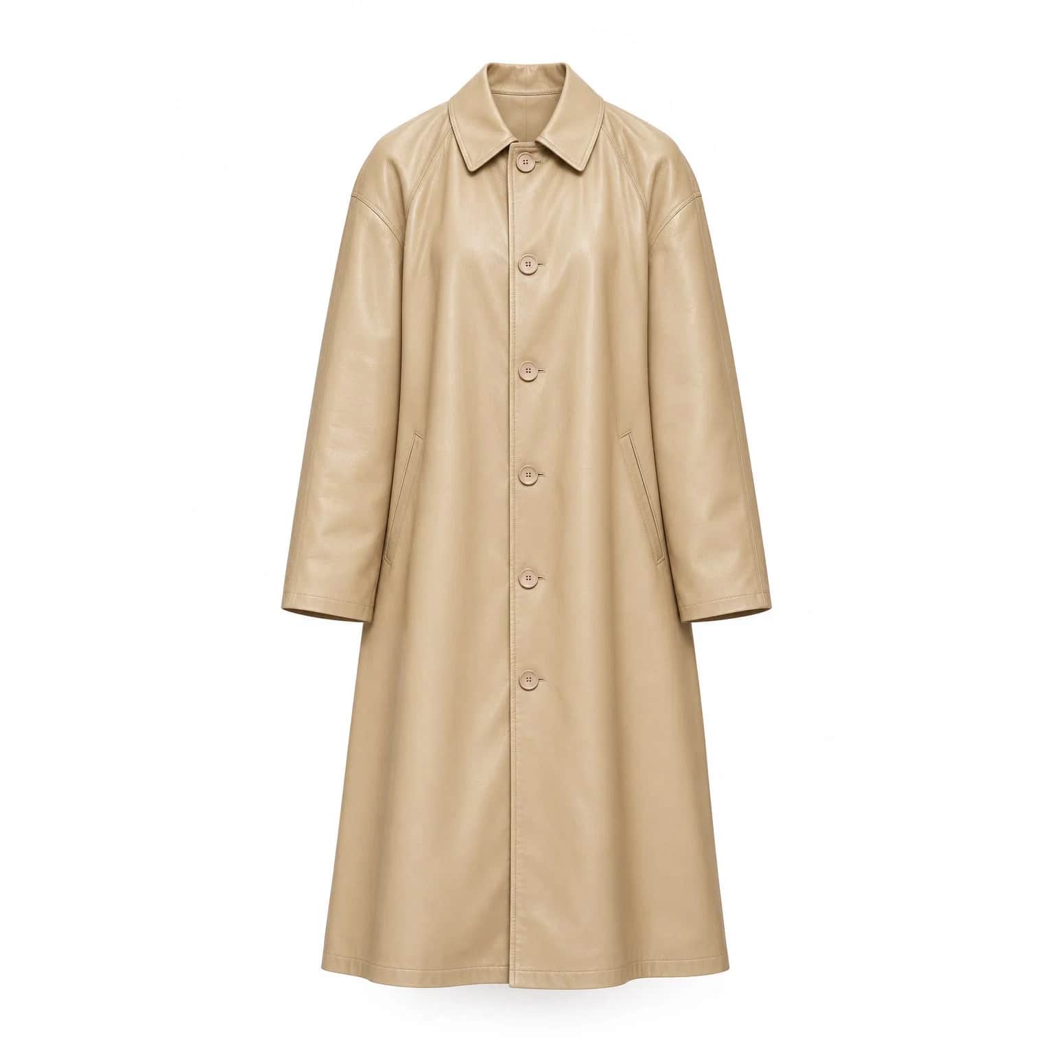 Cream Long Leather Coat