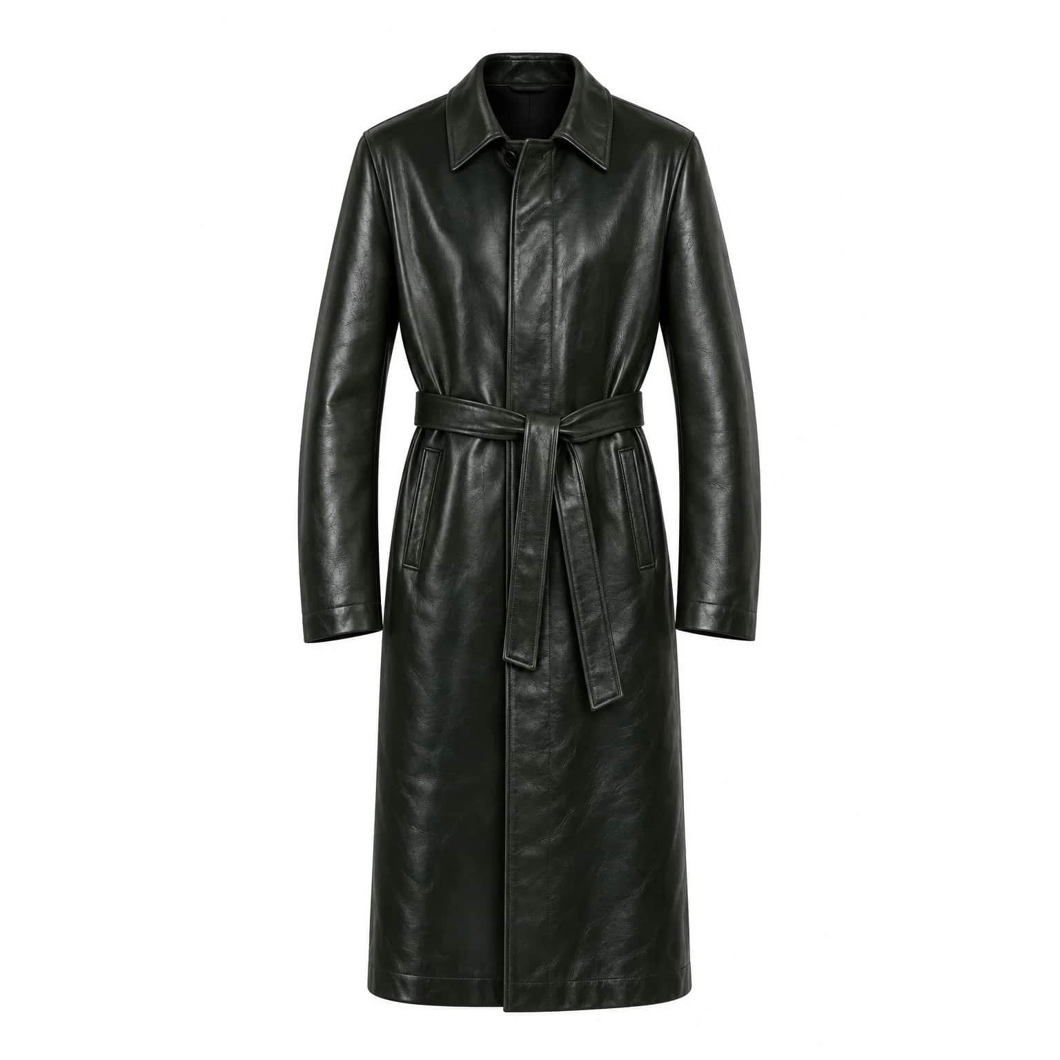 Forest Leather Belted Coat