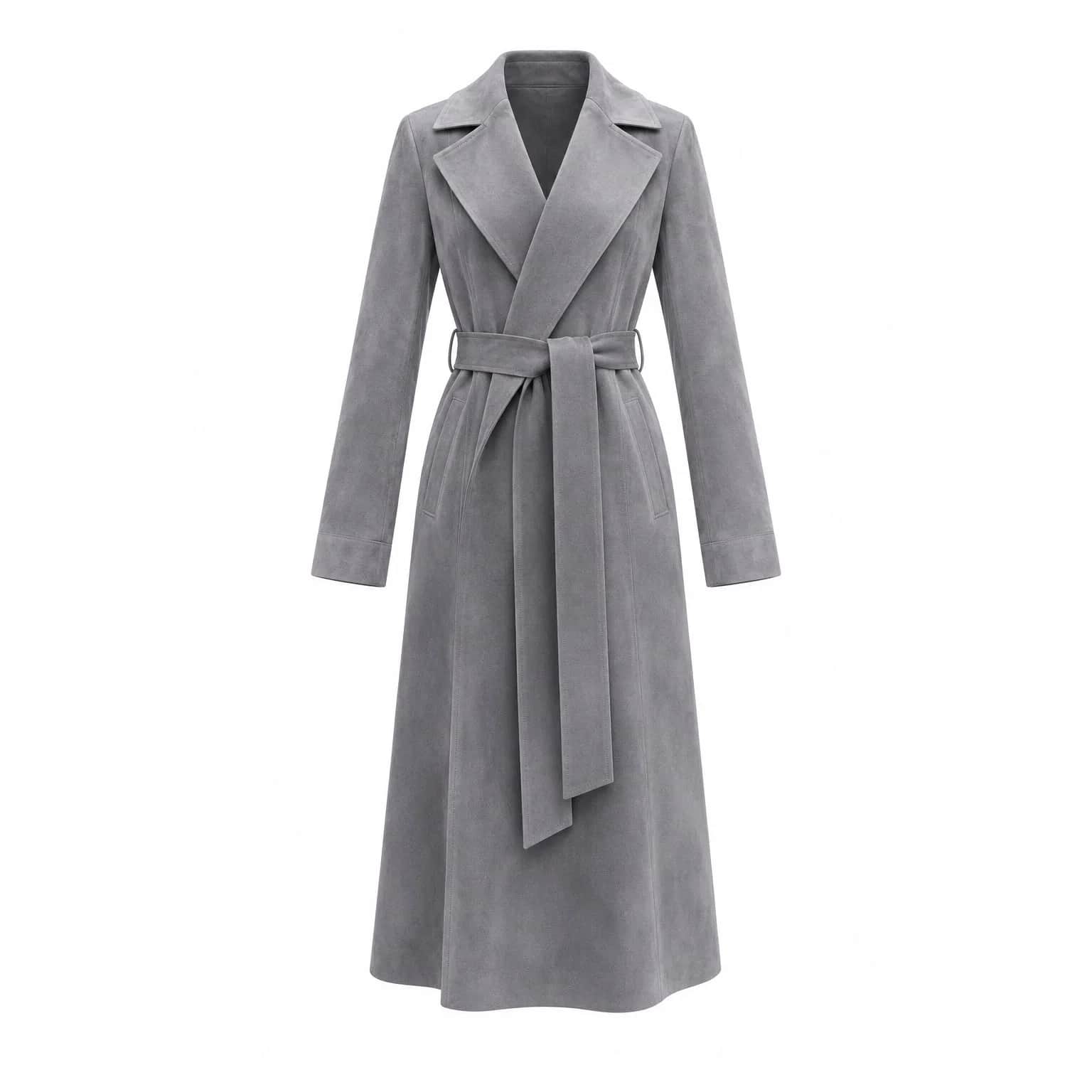 Grey Suede Wrap Coat