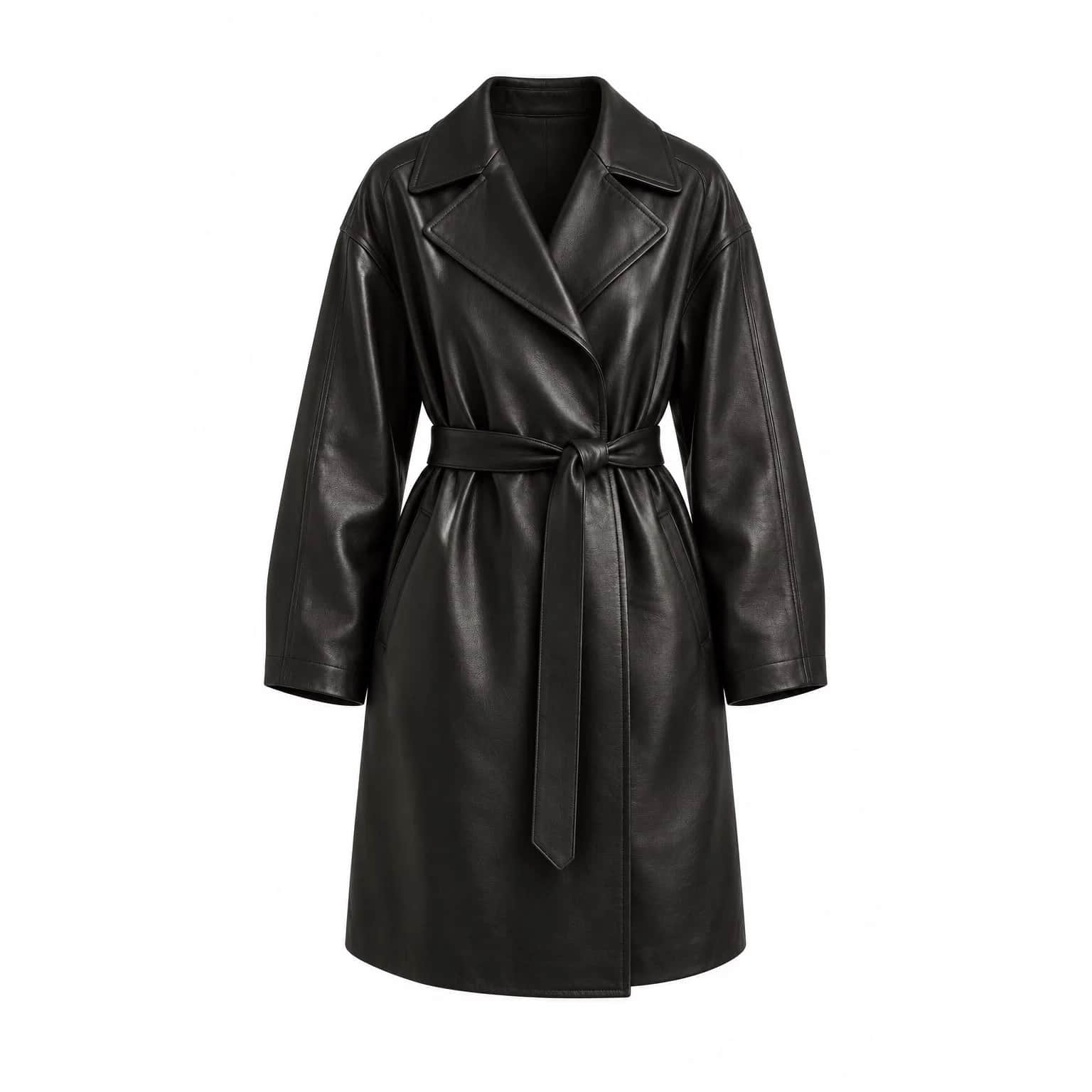 Relaxed Leather Wrap Coat