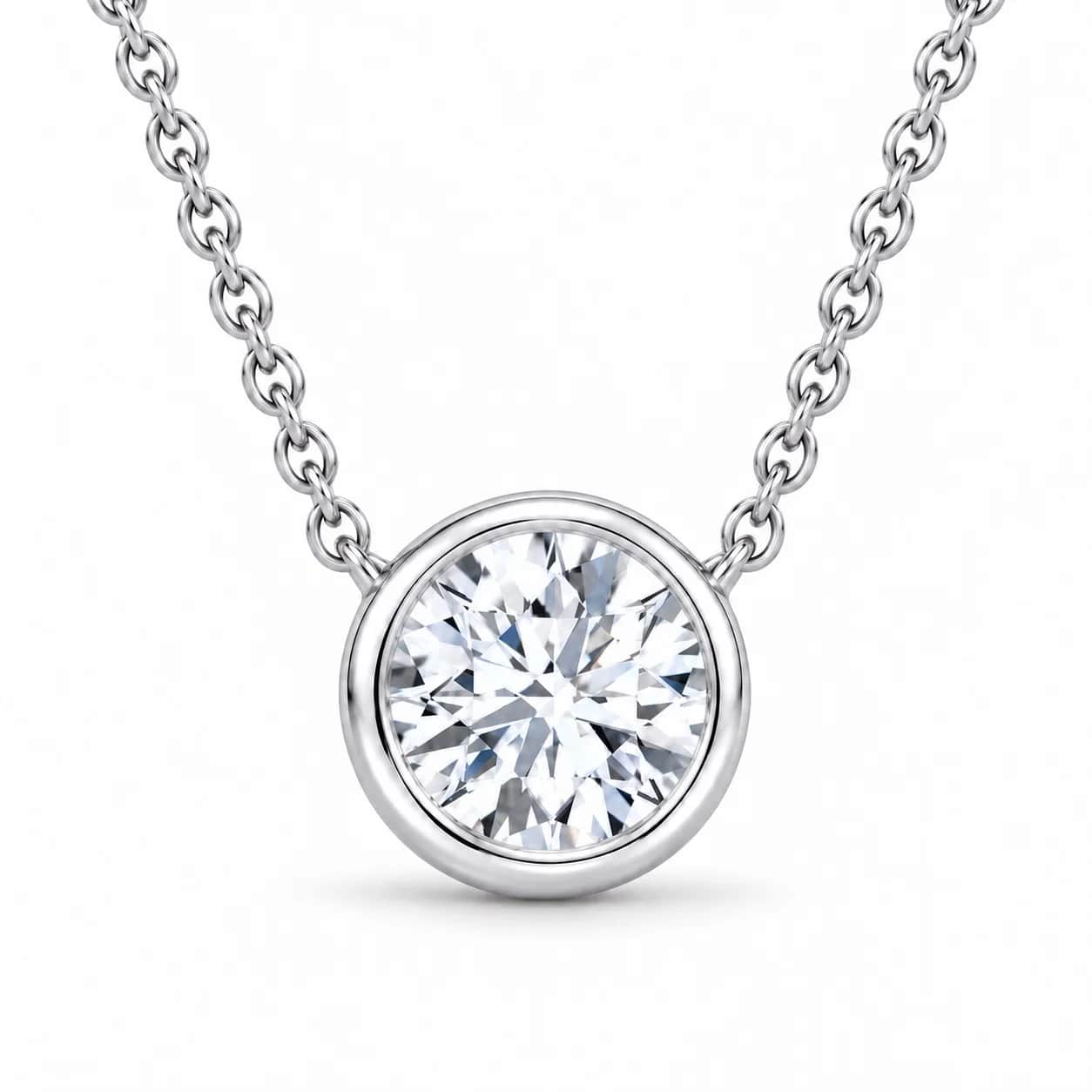 Round bezel lab diamond necklace
