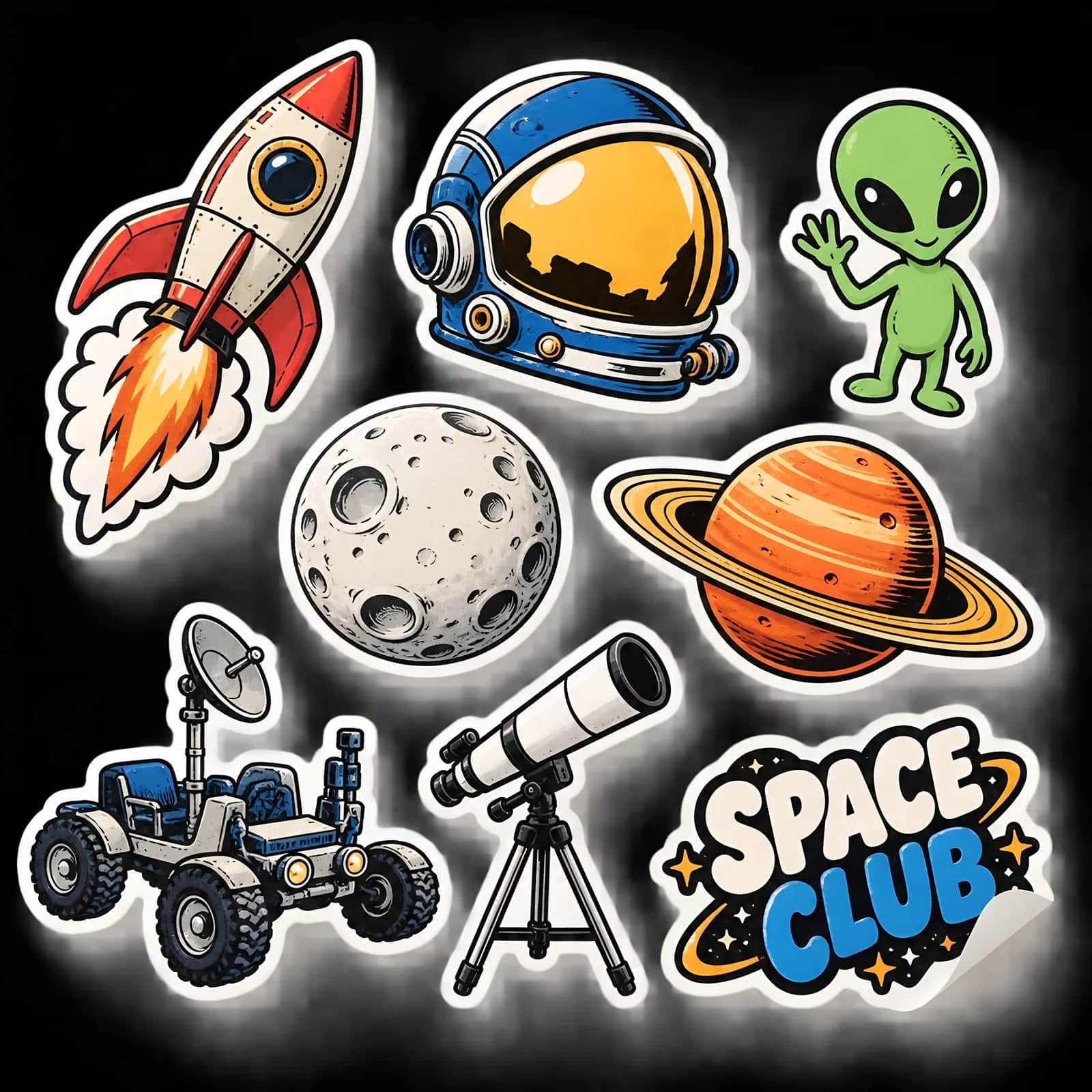 Space Club Cartoon Stickers