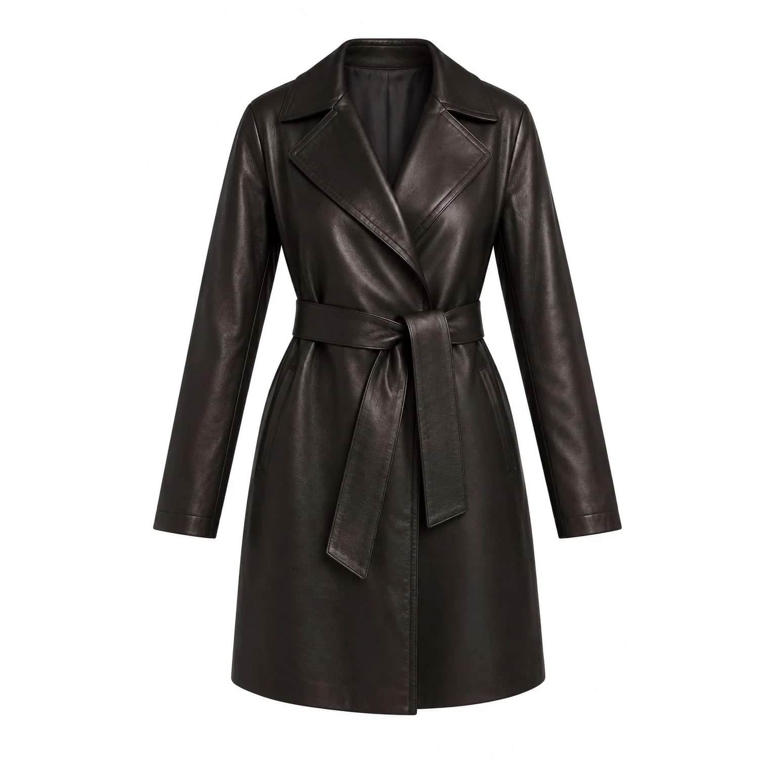 Tailored Leather Wrap Coat