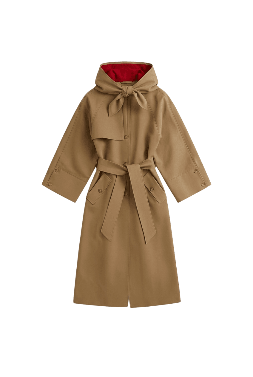Contrast Hooded Trench Coat