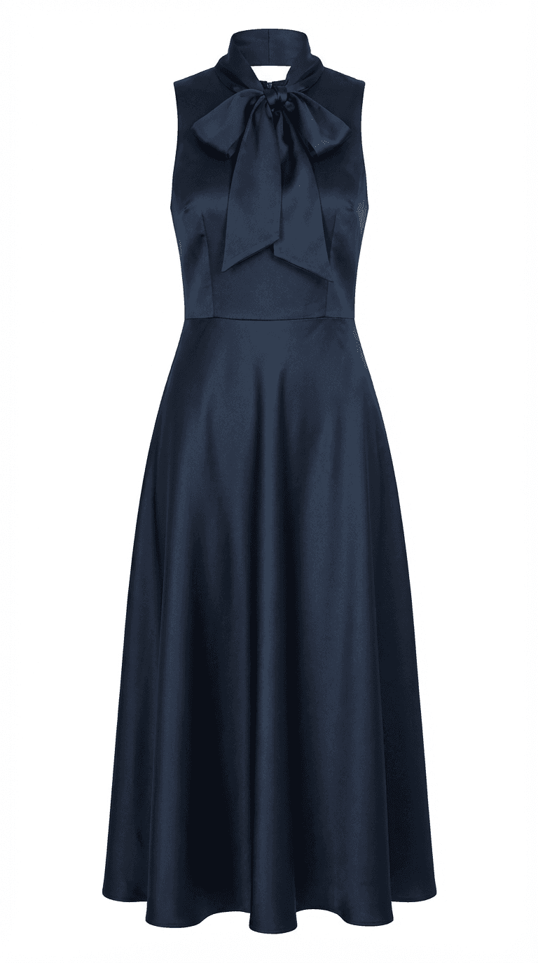 Formal Navy Satin Frock Set