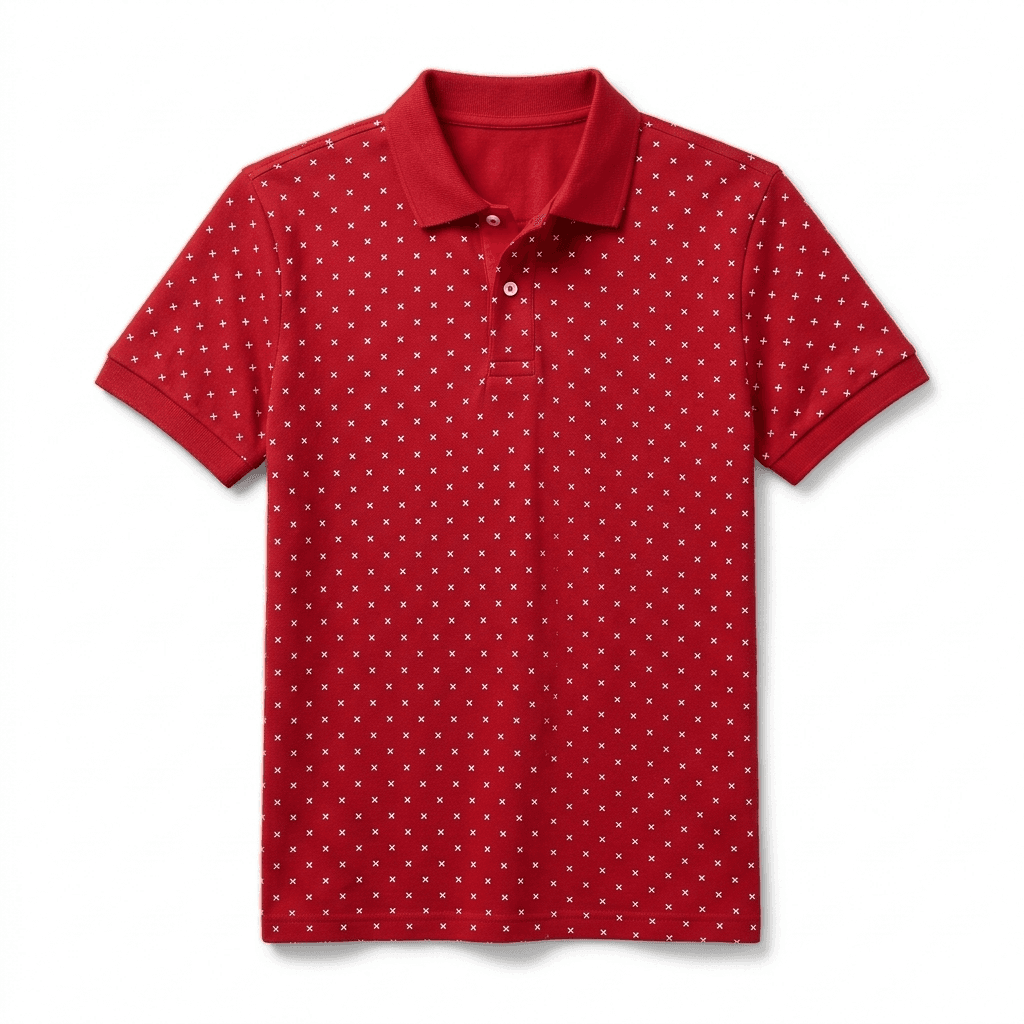 Red Polo T-Shirt with White Crosses