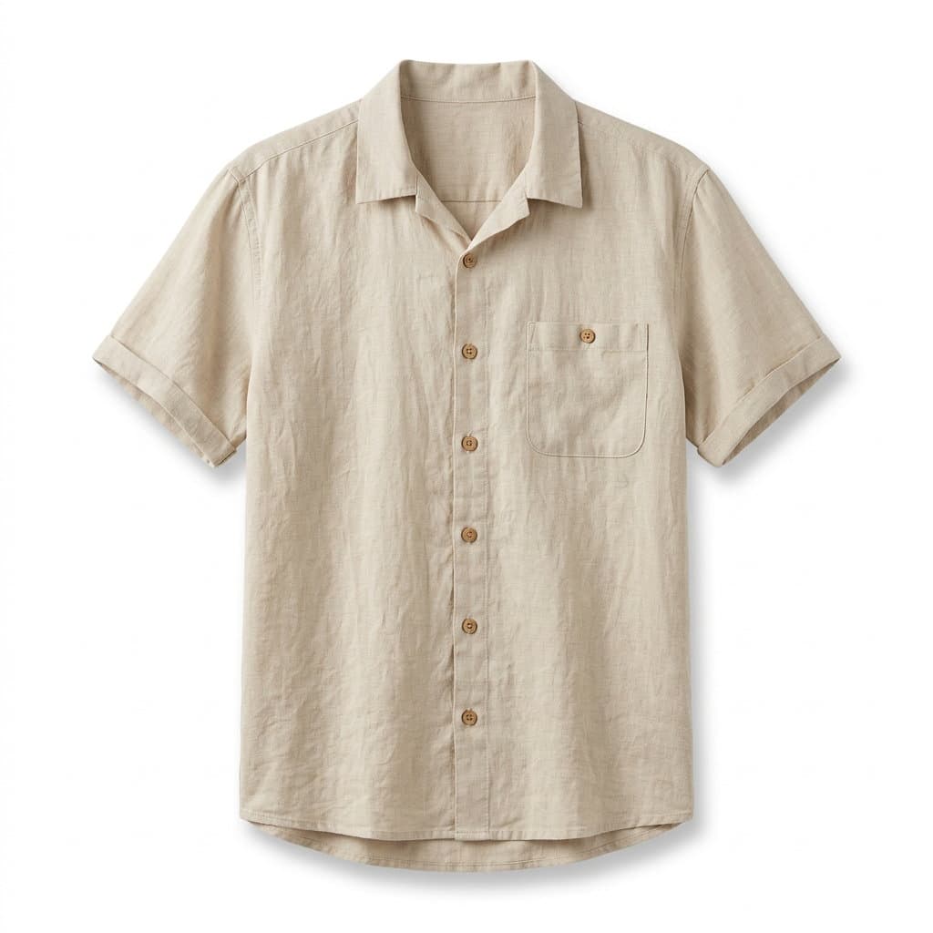 Beige Linen Short Sleeve Shirt