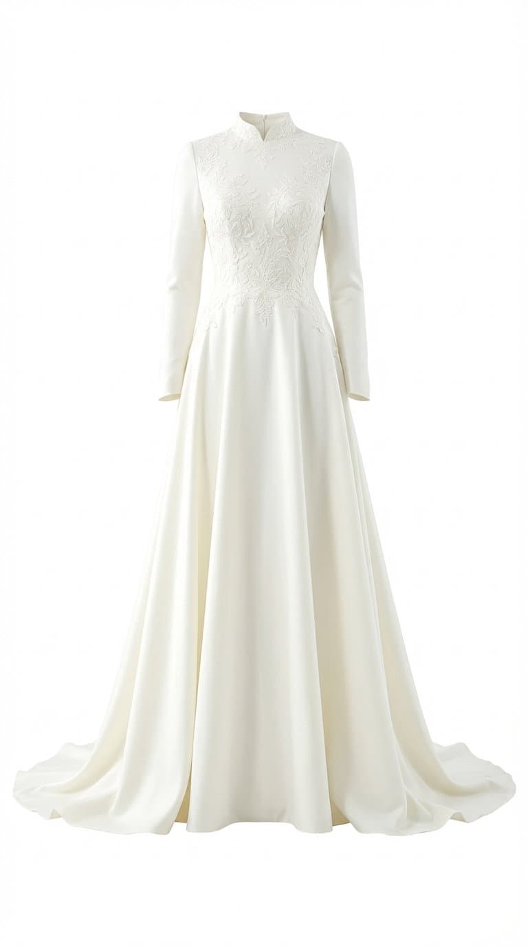 White Embroidered Long Sleeve Wedding Dress