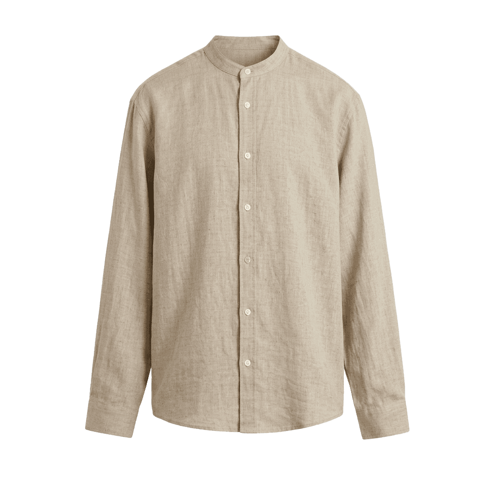 neutral beige Linen Mandarin Collar Shirt