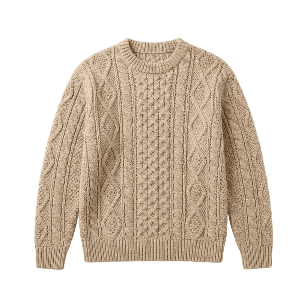 Beige Cable Knit Sweater Oversized