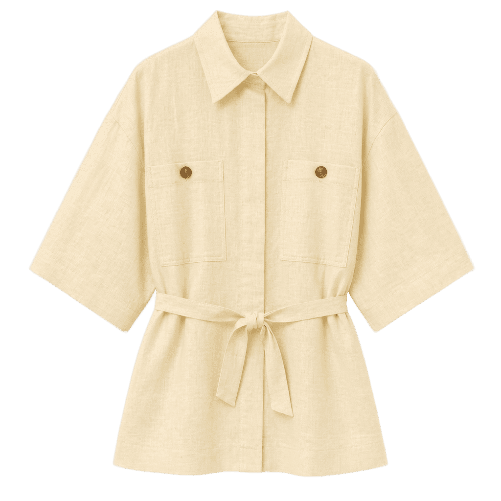 Beige Linen Button-Down Shirt