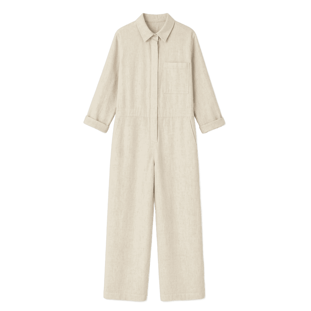 Linen Blend Long Sleeve Jumpsuit