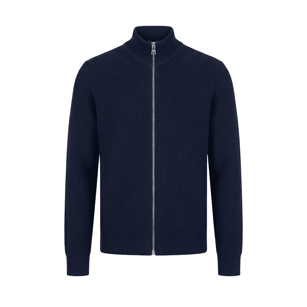 Navy Zip-Up Knit Cardigan
